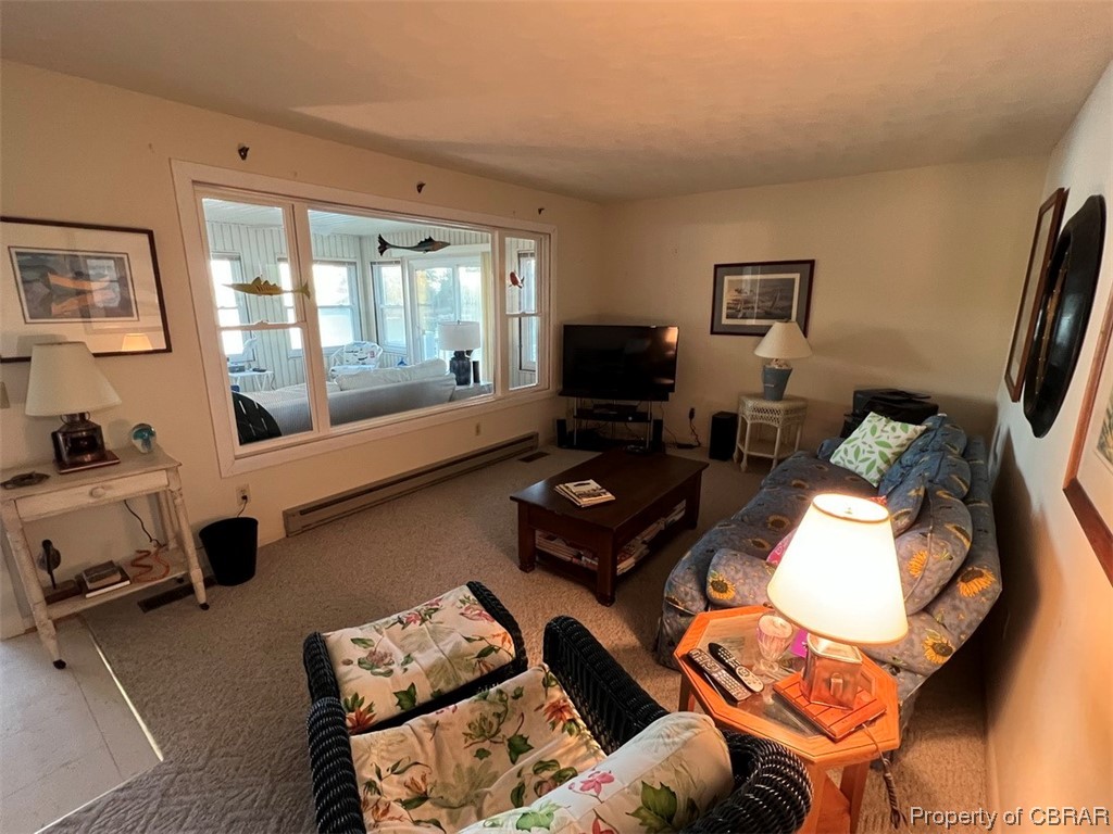 790 Long Point Lane Topping, VA 23169 - Photo 20 of 26 Carpeted living room featuring baseboard heating
