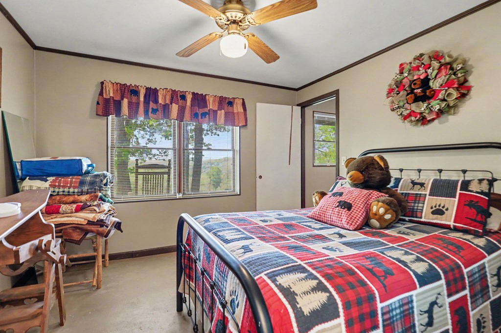 3235 Hiwassee Dam Access Road Murphy, NC 28906 - Photo 7 of 45 a bedroom with a bed and a chandelier