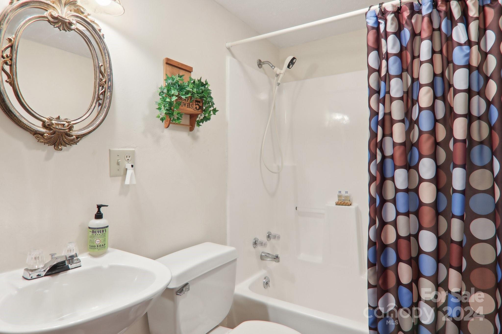 1685 Setzercove Road Maggie Valley, NC 28751 - Photo 19 of 42 a bathroom with a sink a toilet and shower curtain