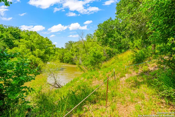 a view of a lake with a garden