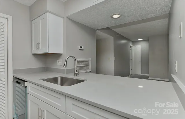 a kitchen with a sink and cabinets