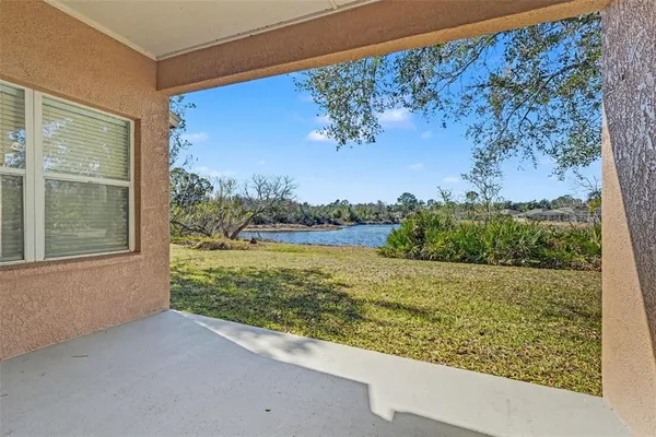 a view of a lake from a window