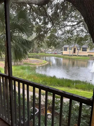 a view of lake from a balcony