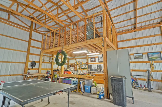 a view of a building with sitting area