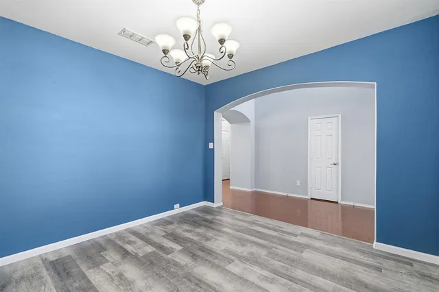 a view of a chandelier in a room