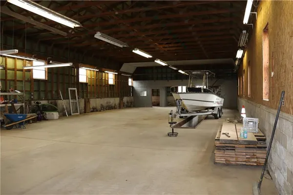 a view of a garage with furniture