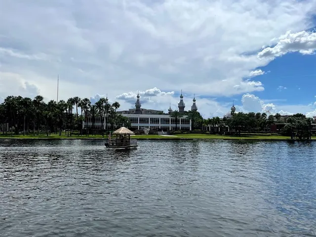 a view of a building and a street