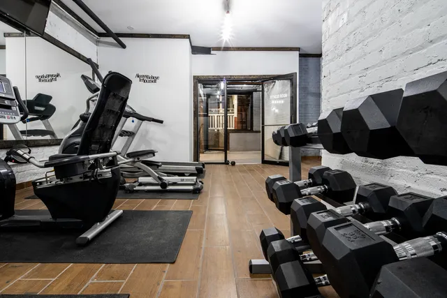 a room with gym equipment