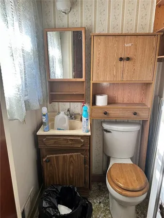 a bathroom with a toilet a sink and a window