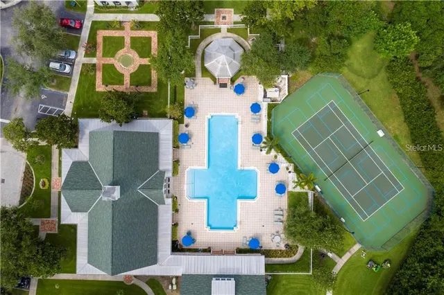 an aerial view of a house