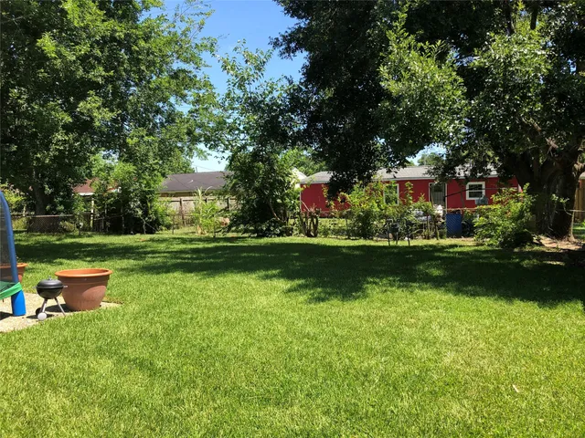 a view of a park with large trees