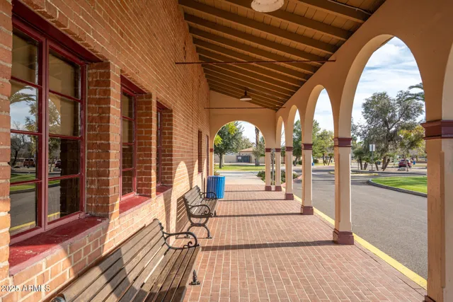 a view of a swimming pool with a garden