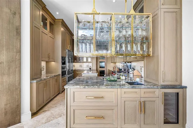 a bedroom with a bed and a table