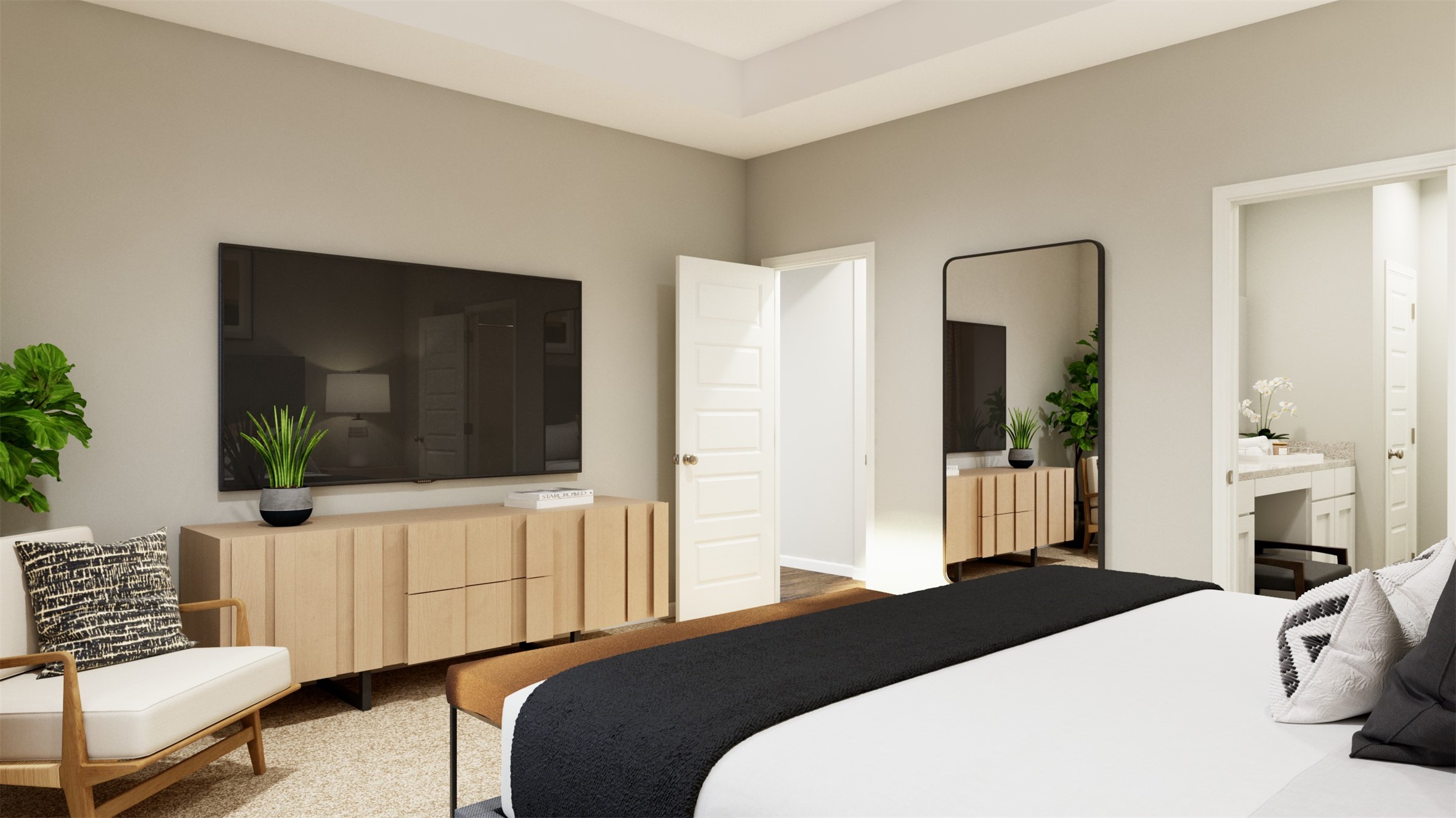 12123 Walden Road Montgomery, TX 77356 - Photo 16 of 32 a bedroom with a bed and a flat screen tv