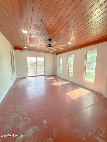 a view of a yard with plants and trees