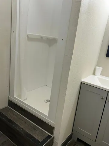 a bathroom with a bathtub