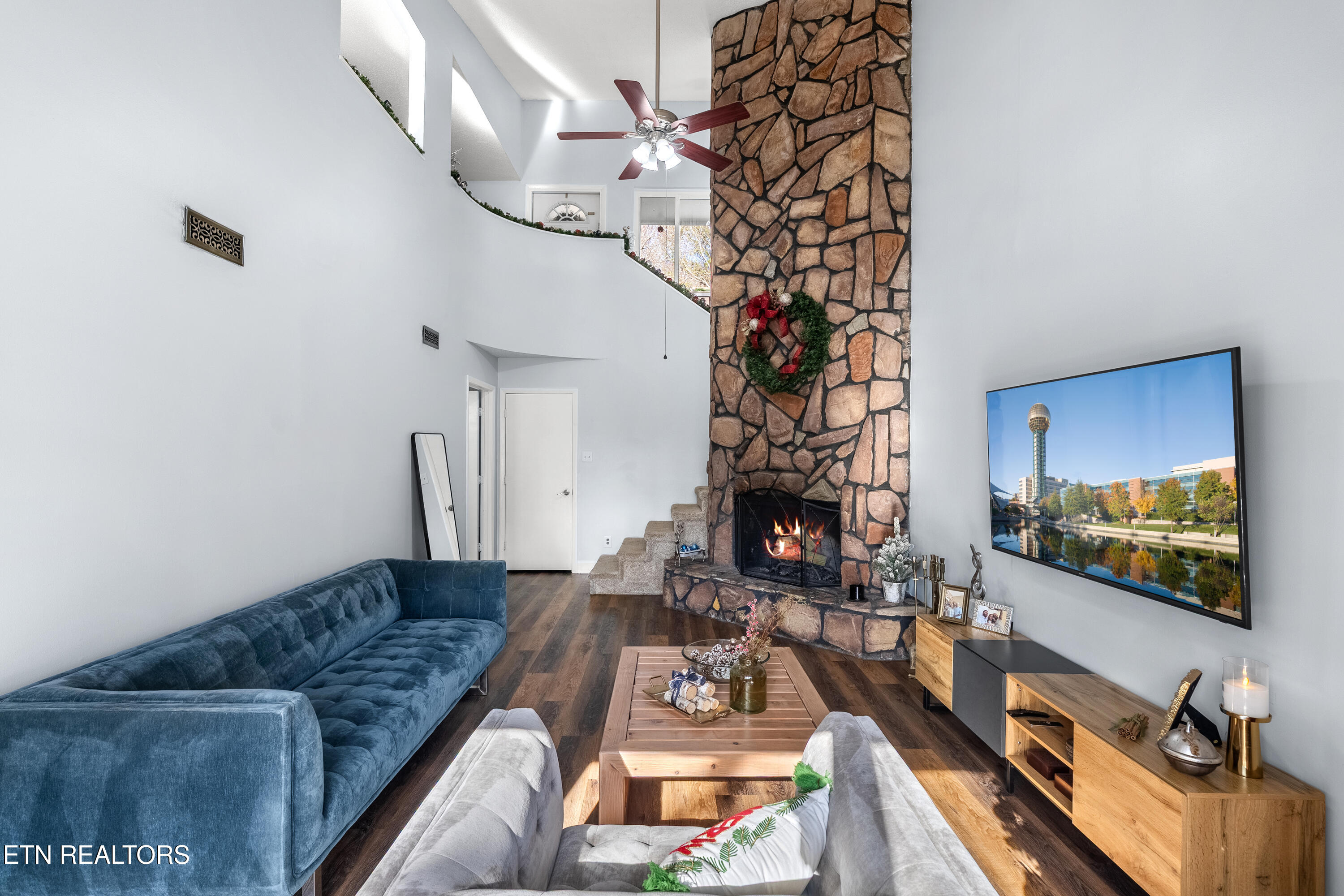 1900 Ridgecrest Drive, Unit 303 Knoxville, TN 37918 - Photo 12 of 25 Living Room with Stone Fireplace