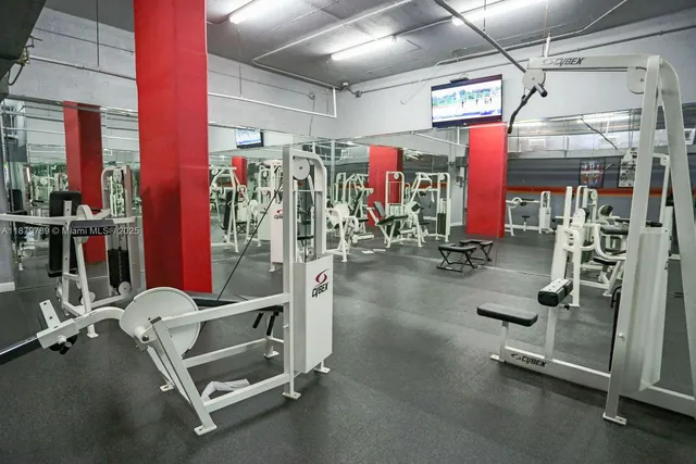 a view of a room with gym equipment