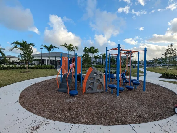 a view of a park with swings
