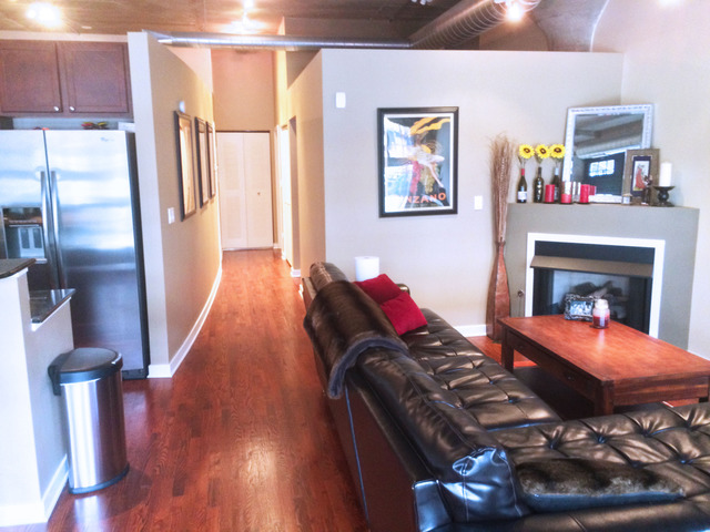 1111 West 15th Street, Unit 126 Chicago, IL 60608 - Photo 10 of 24 a living room with furniture and a fireplace