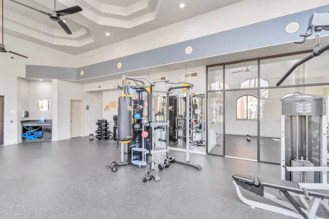 a view of a room with gym equipment