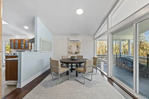 a workspace with wooden floor