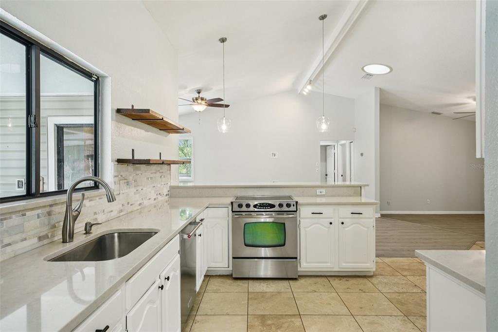 3109 Lake Valencia Lane East Palm Harbor, FL 34684 - Photo 12 of 59 a kitchen with a stove sink and a refrigerator