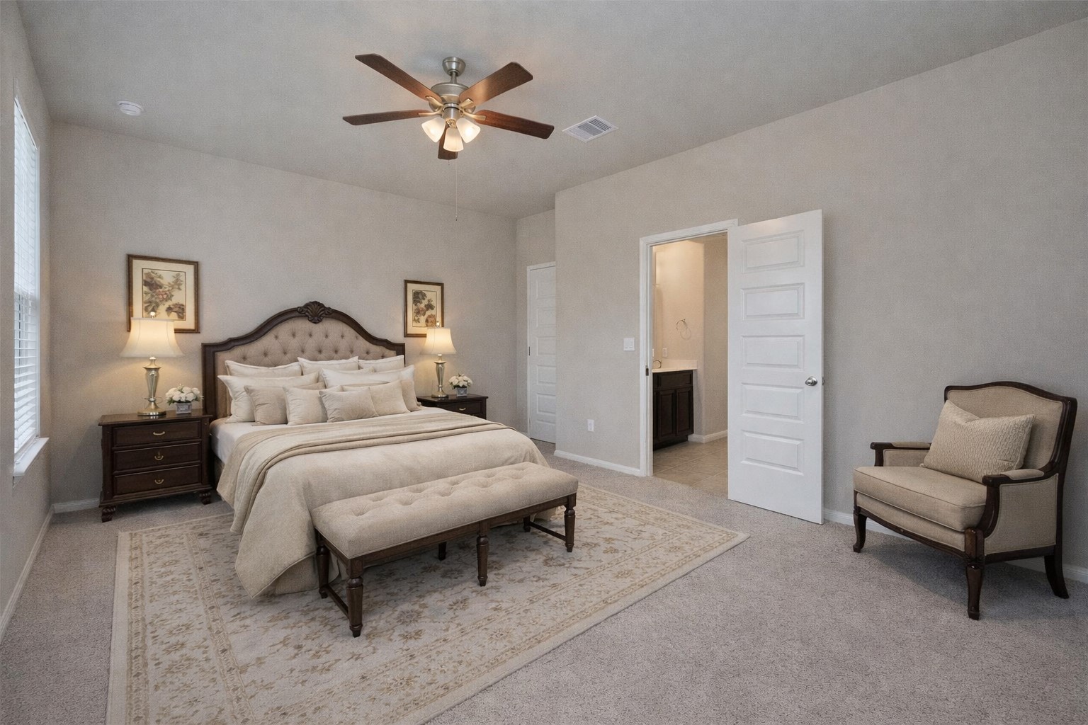 1015 Modesto Drive Rosharon, TX 77583 - Photo 17 of 37 Another view of the generously sized primary suite showcasing its open layout and peaceful ambiance! Enjoy a private retreat with plenty of room for your furniture and personal style. Make this home yours today! *Virtually Staged*