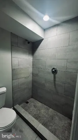 a bathroom with a toilet and a shower