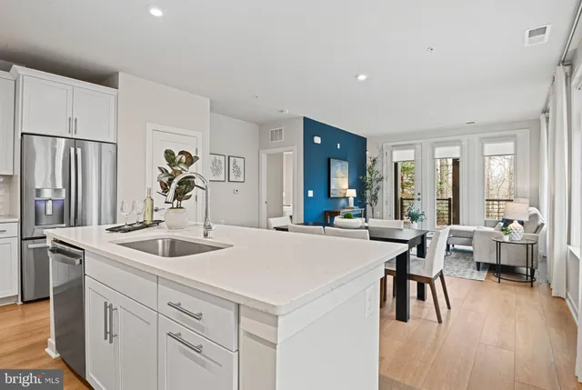 a view of water with building