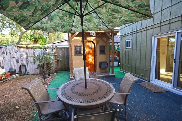 a view of an outdoor sitting area