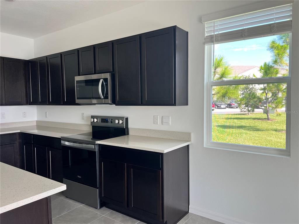 137 Mangrove Shade Circle Apollo Beach, FL 33572 - Photo 15 of 31 a kitchen with granite countertop wooden cabinets a stove top oven a sink and a window