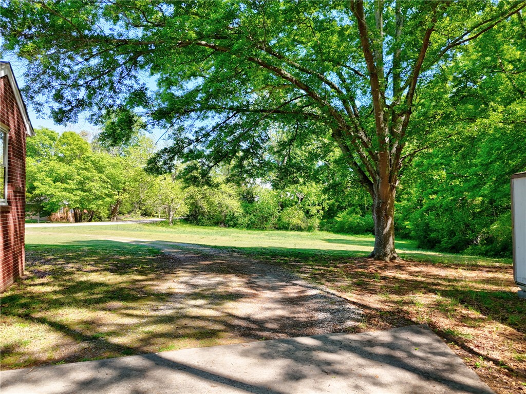 301 Clinkscales Street Iva, SC 29655 - Photo 28 of 36 A verdant backyard with mature trees offers ample space for outdoor enjoyment and relaxation.
