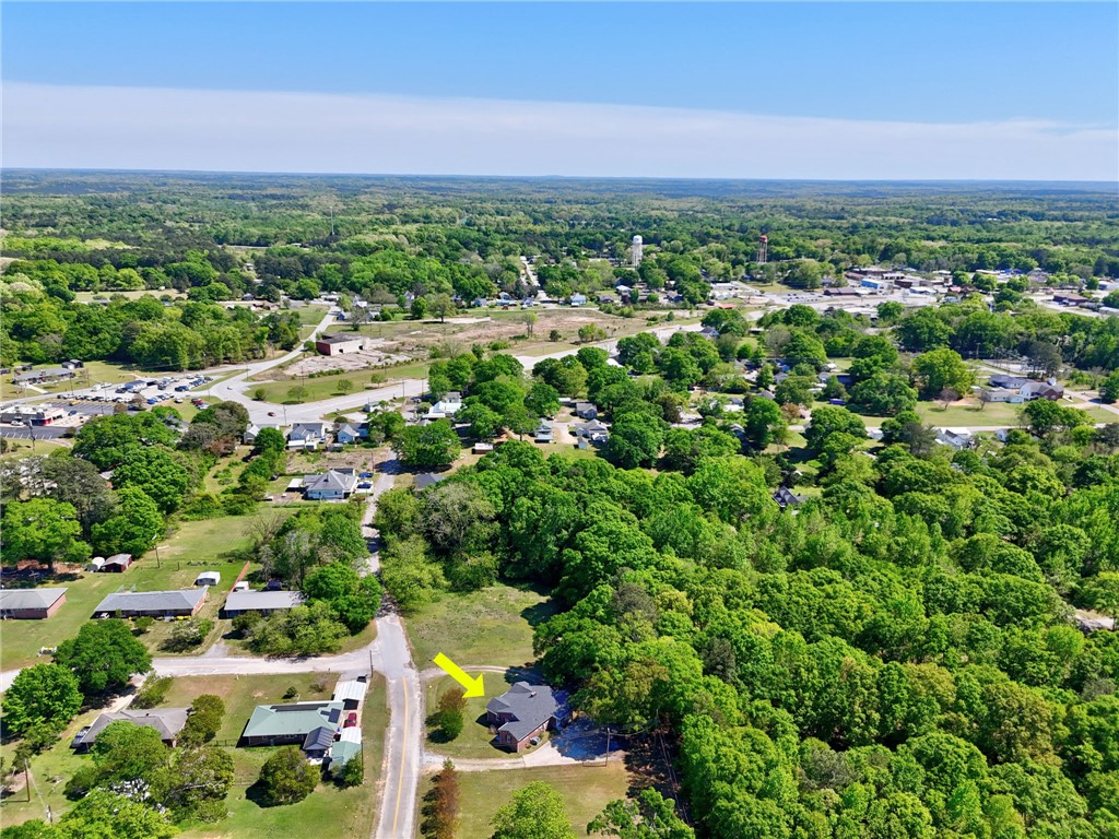 301 Clinkscales Street Iva, SC 29655 - Photo 32 of 36 An aerial perspective reveals a vibrant neighborhood nestled among verdant landscapes and expansive skies.