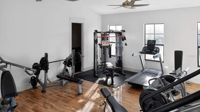 a view of a room with gym equipment
