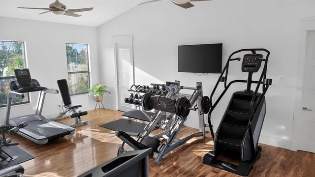 a view of a room with gym equipment