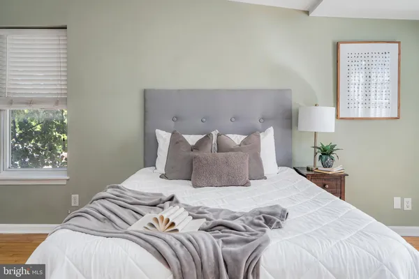 a bedroom with bed and a window