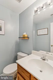 a bathroom with a sink a toilet and mirror