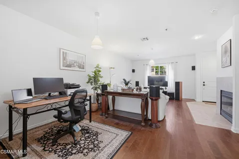 a workspace with furniture