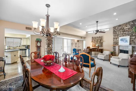 a view of a dining room and livingroom