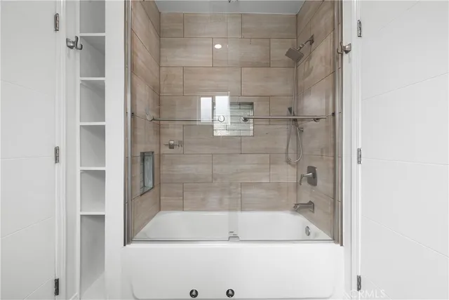 a bathroom with a bathtub