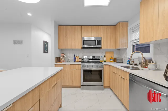 a large kitchen with lots of counter space
