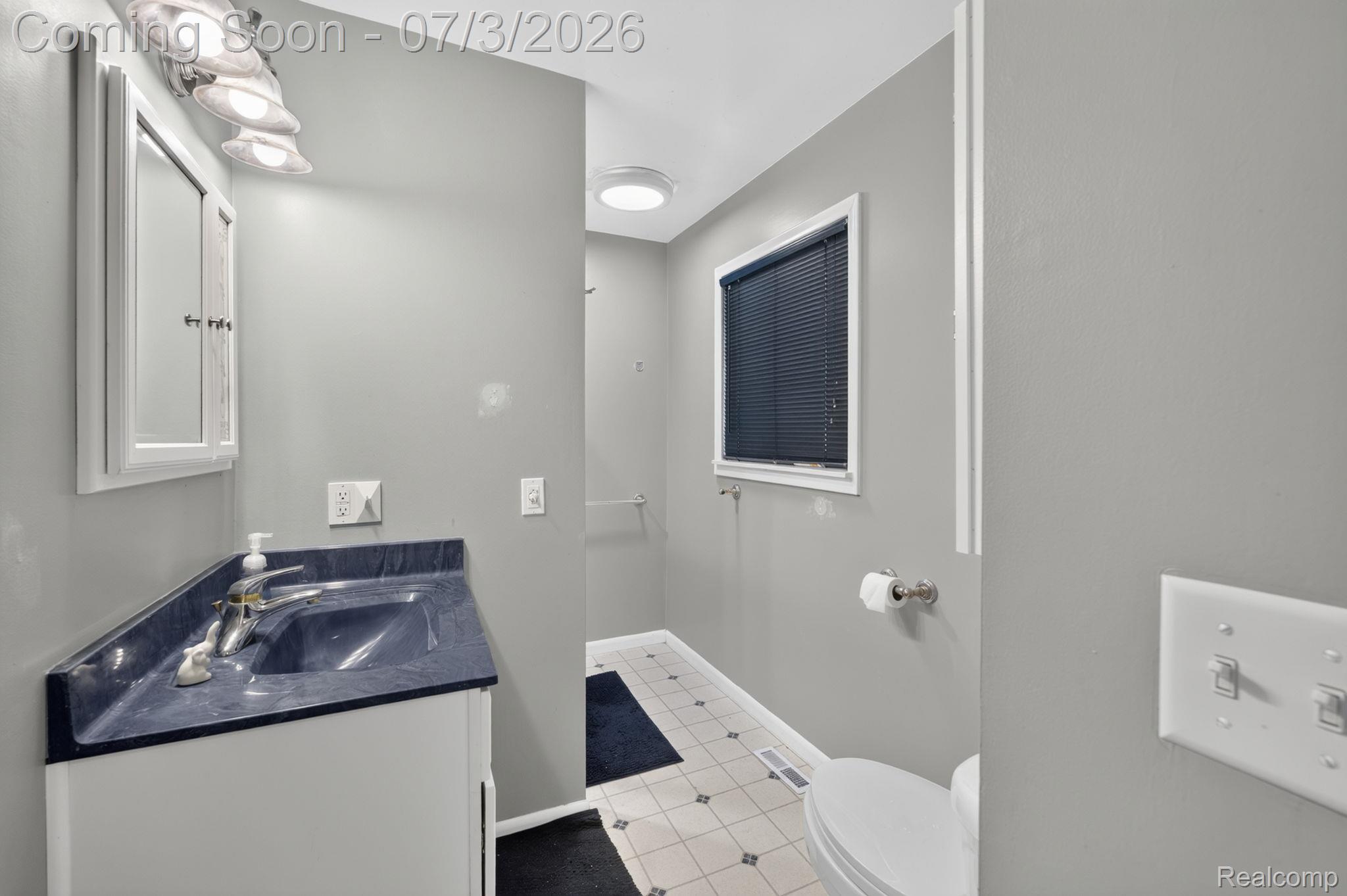 5355 North Seymour Road Flushing, MI 48433 - Photo 18 of 41 Vanity with integrated basin, dark countertop, and chrome faucet
