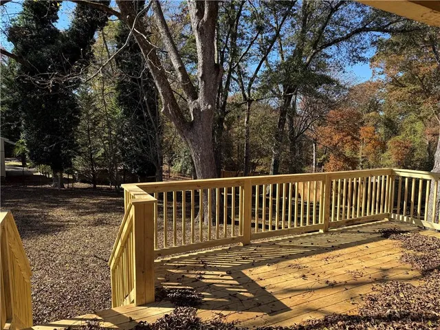 a view of a deck with a trees