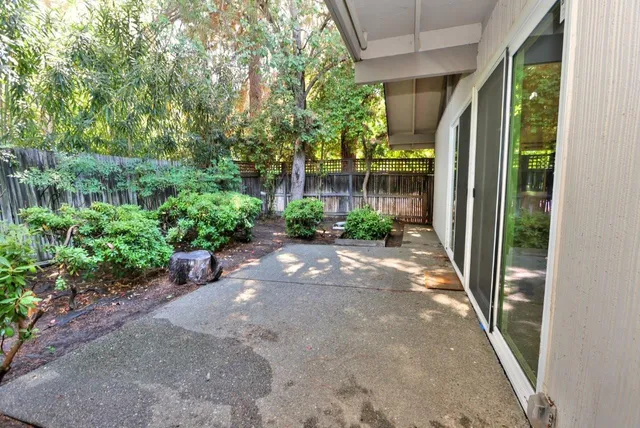 a view of a garden with pathway