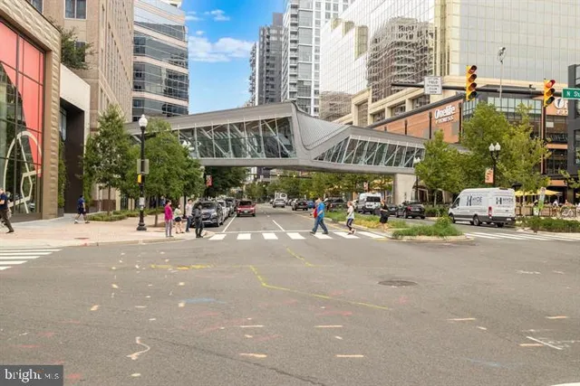 a view of street with sitting area