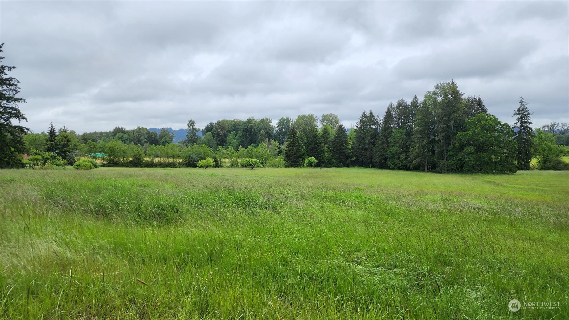 a view of a green field with wooden fence