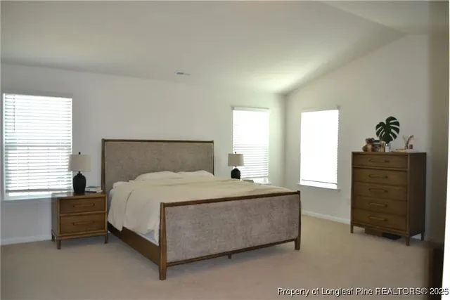 a bedroom with a bed and dresser