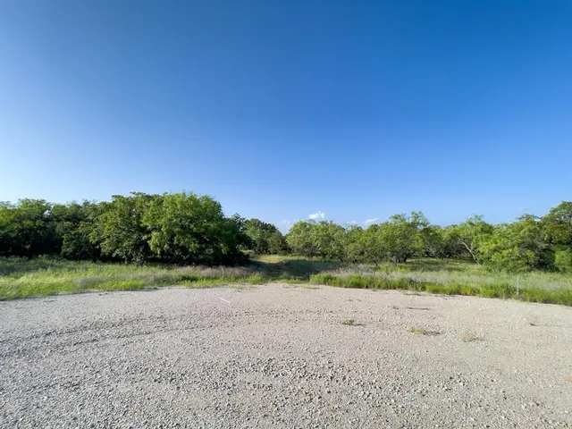 a view of a field with trees in background
