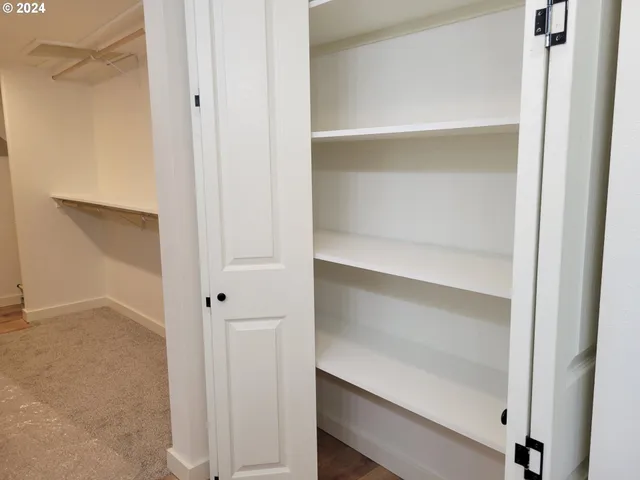 a view of an empty walk in closet